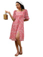 Ketch WomenS Cotton Blend Fit And Flare Midi Dress Knee-Length Khj6000625_Pink/White/Multi