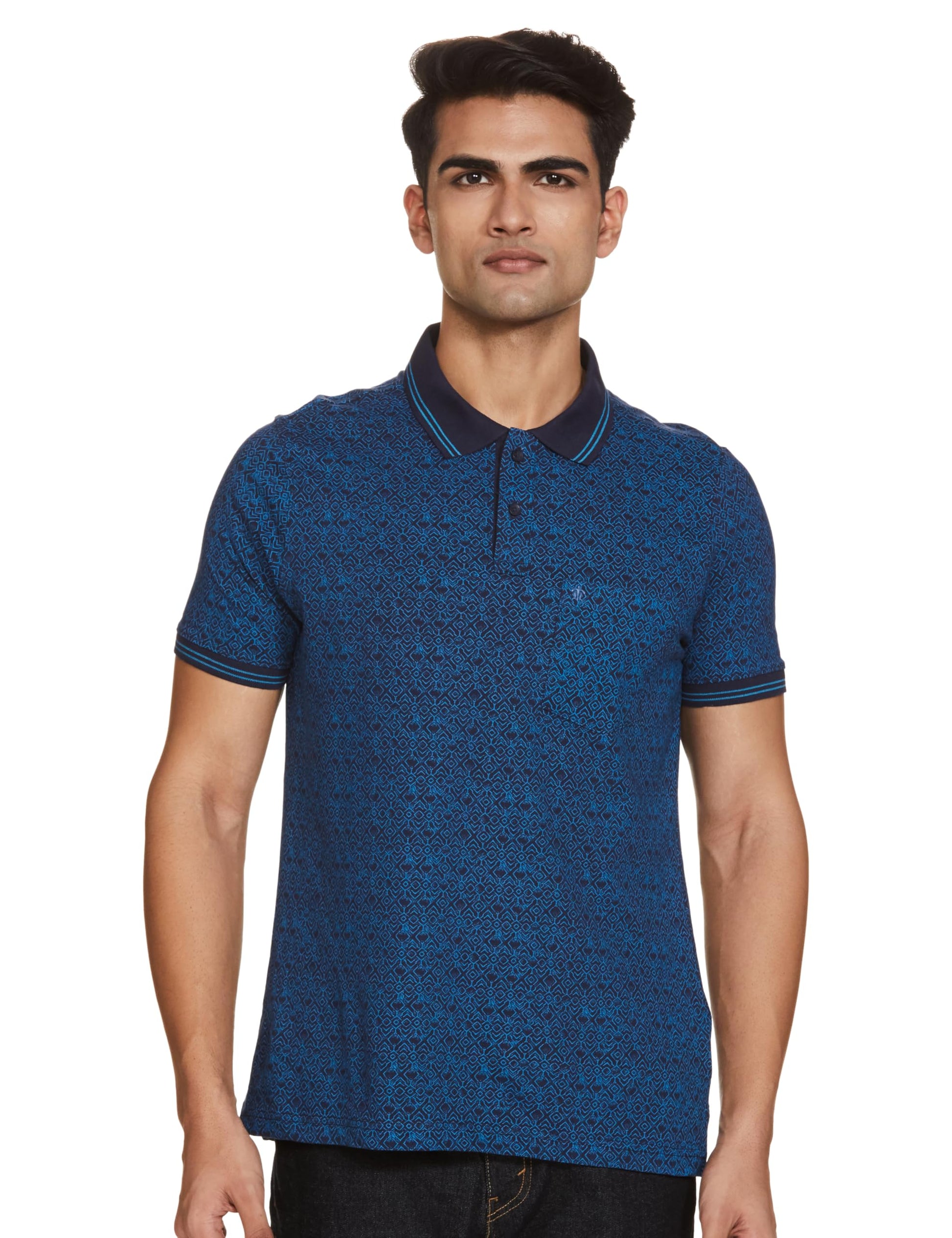 Turtle Men 100% Cotton Slim Fit Printed Polo Tshirt Blue