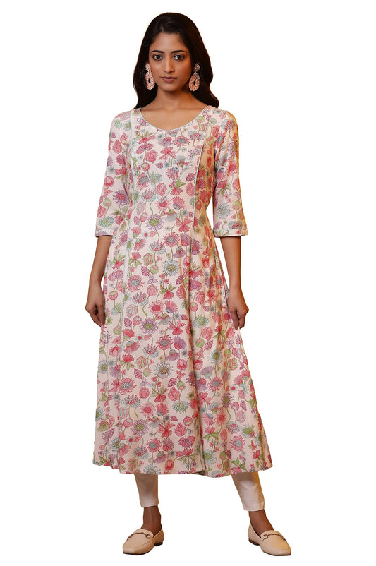 Aurelia WomenS Viscose Floral Regular Kurta (24Fea15150_Off White