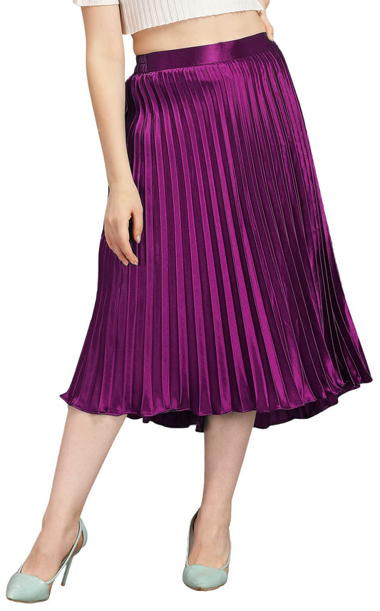 Kzully | Elegant Ensemble Satin Midi Skirts For Women & Girls Purple