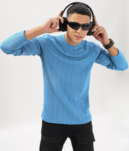 SHODOX Mens Solid Round Neck Full Sleeve Regular fit Tshirt (Pack of 1) Light Blue