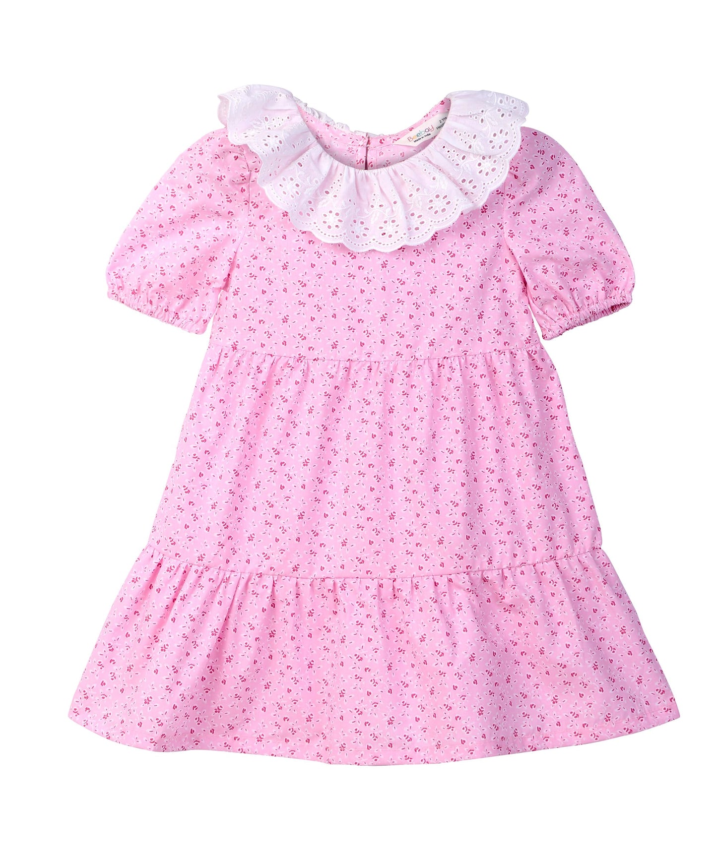 FRILL COLLAR PRINTED DRESS PINK