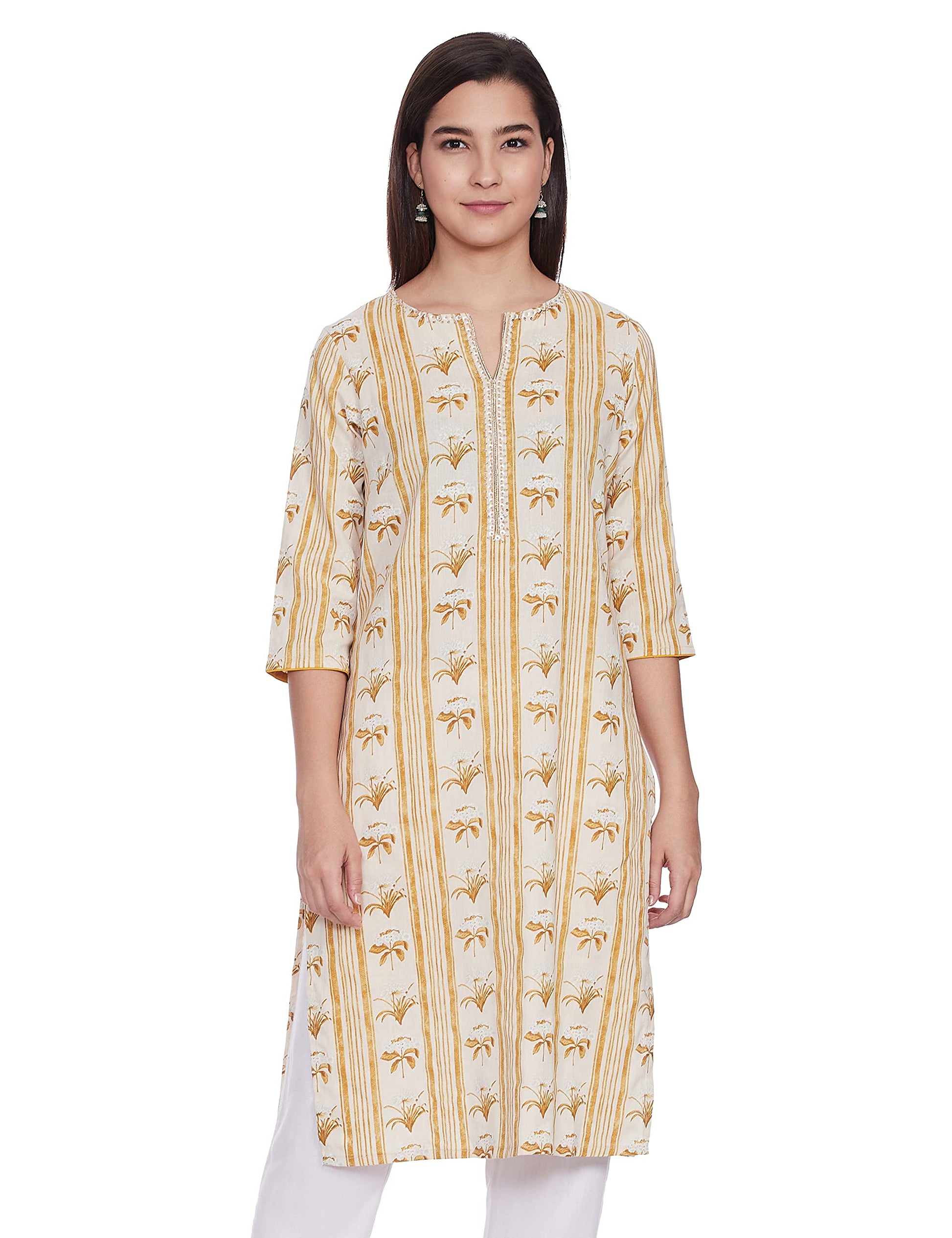 W for Woman Women's Cotton Blend Straight Kurta