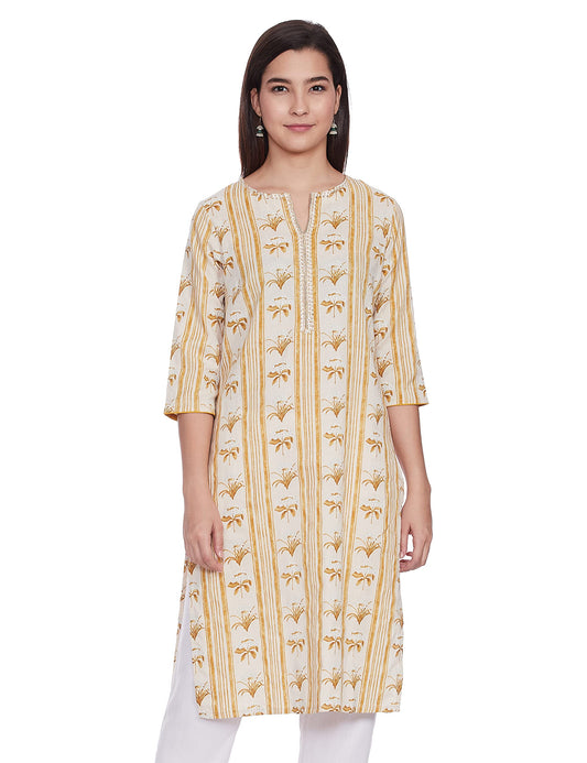 W for Woman Women's Cotton Blend Straight Kurta