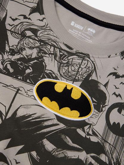 The Souled Store Official Batman : Comics Boys Long Sleeves Round Neck Color Blocked Regular Fit Cotton Sweatshirts Grey