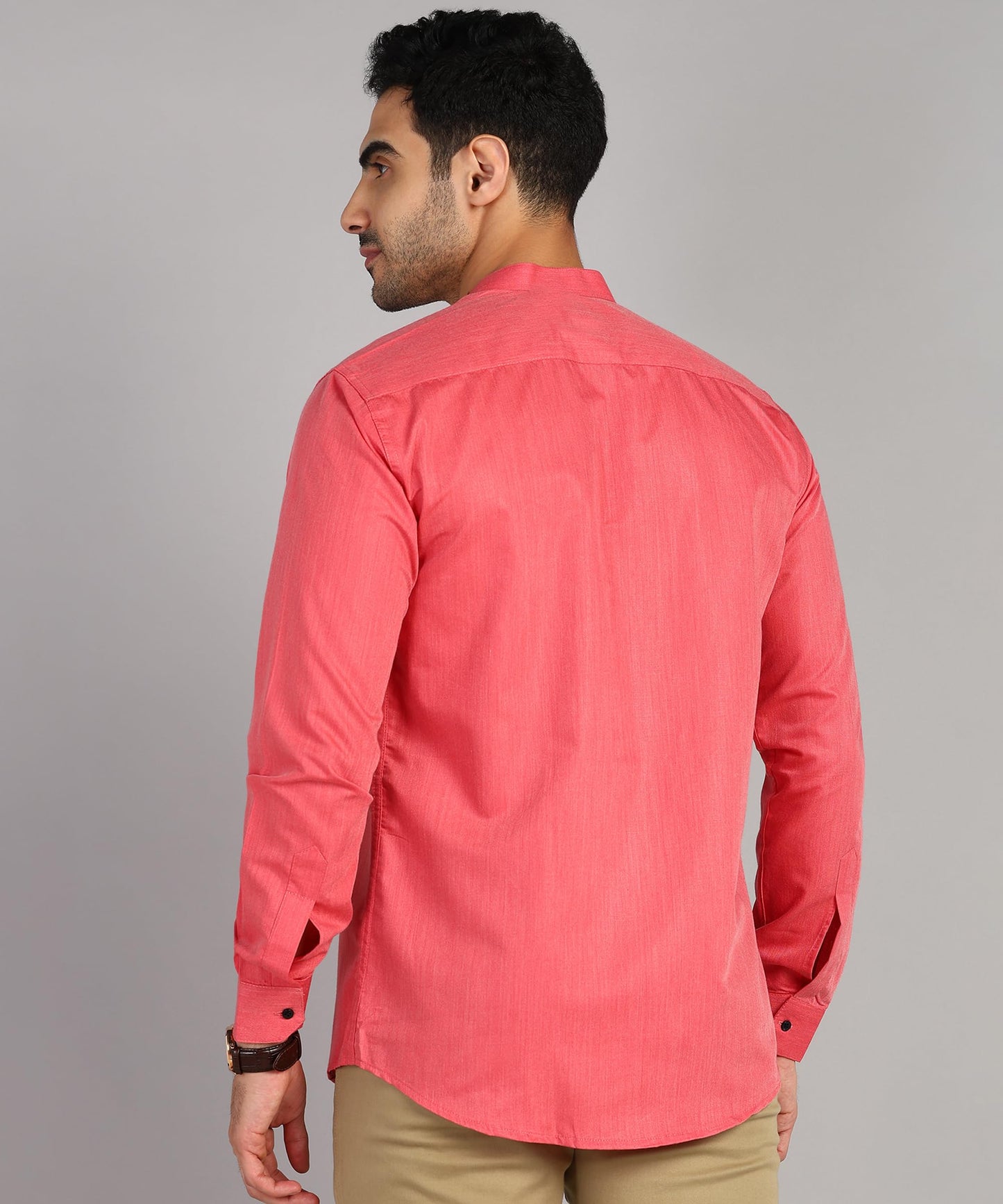 Mildin MenS Cotton Blend Solid Shirt With Mandarin Chinese Collar Full Sleeve Curved Hemline Button Closure Slim Fit | Shirt Fo