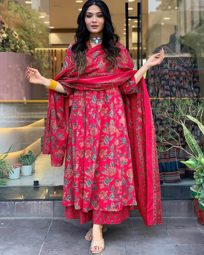 GoSriKi Anarkali Kurta Set for Women, Rayon Viscose, Size 48, Pink, Model CIA PINK-VKS01-GS