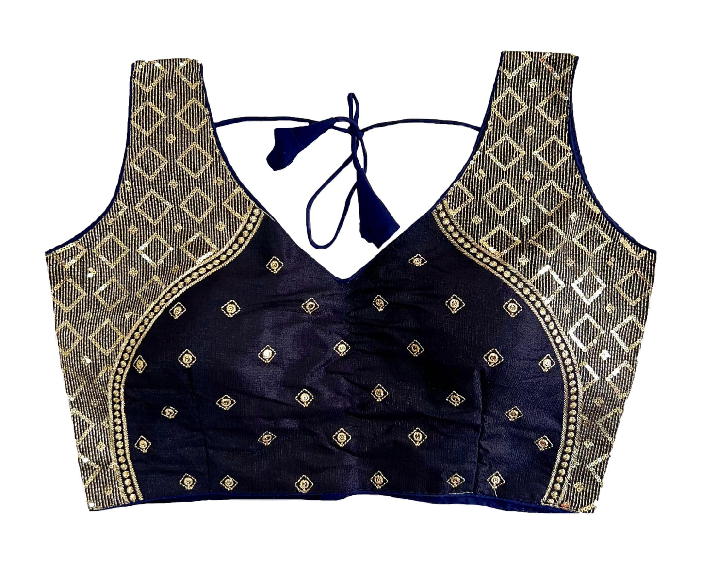 Pujia Mills Womens Sequin Embroidered V Neck Sleeveless Readymade Saree Blouse Indian Ethnic Designer Stitched Womens Readymad