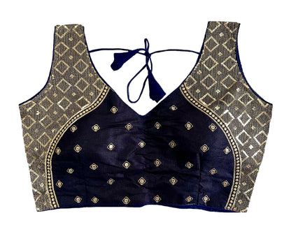 Pujia Mills Womens Sequin Embroidered V Neck Sleeveless Readymade Saree Blouse Indian Ethnic Designer Stitched Womens Readymad
