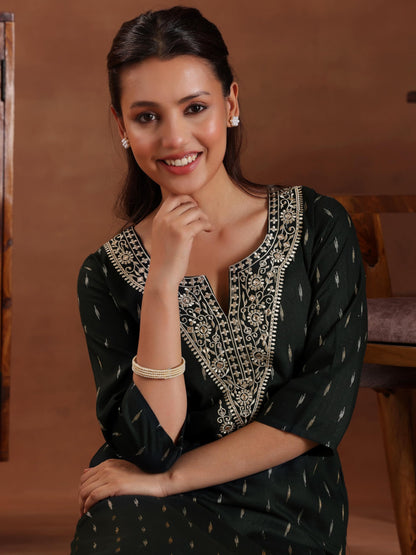 Libas WomenS Cotton Yoke Design Straight Kurta (26968_Green