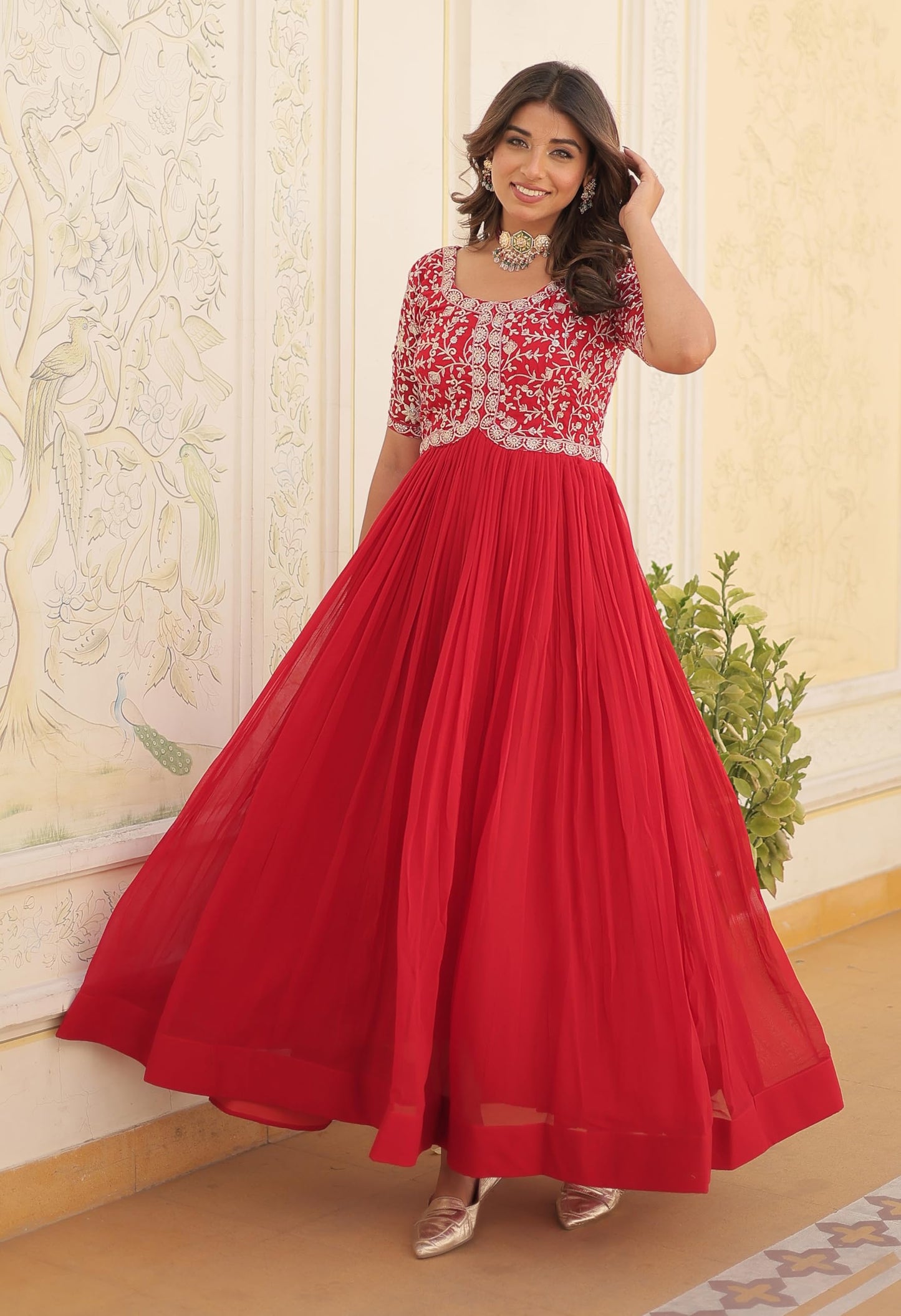 Fashion Basket Georgette Embroidered Anarkali Gown for Women