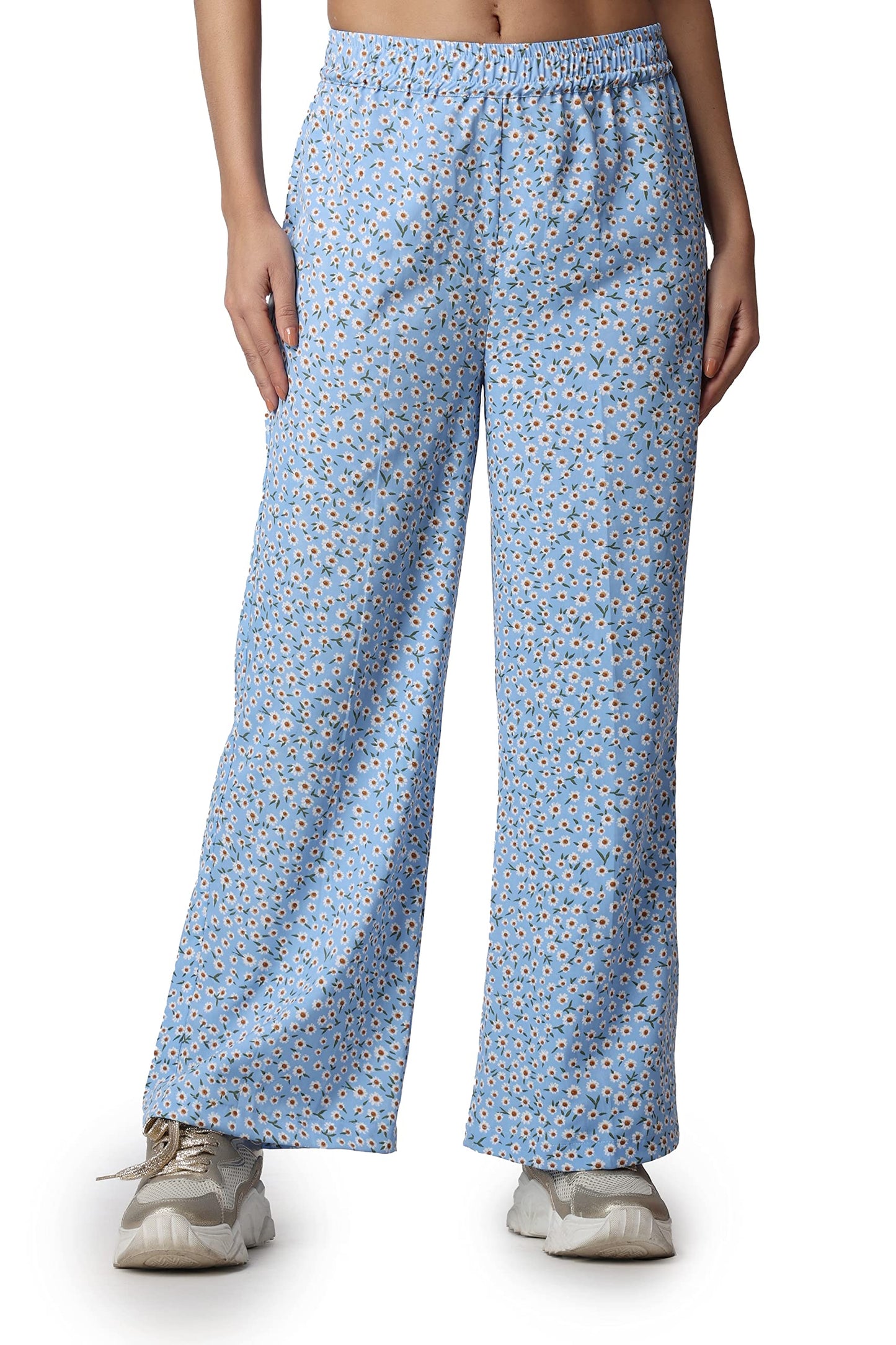 POPWINGS Casual Floral Printed Loose Fit Trousers for Women || Summer Wear Women Trousers Stylish Pull-On Women Trousers || Comf