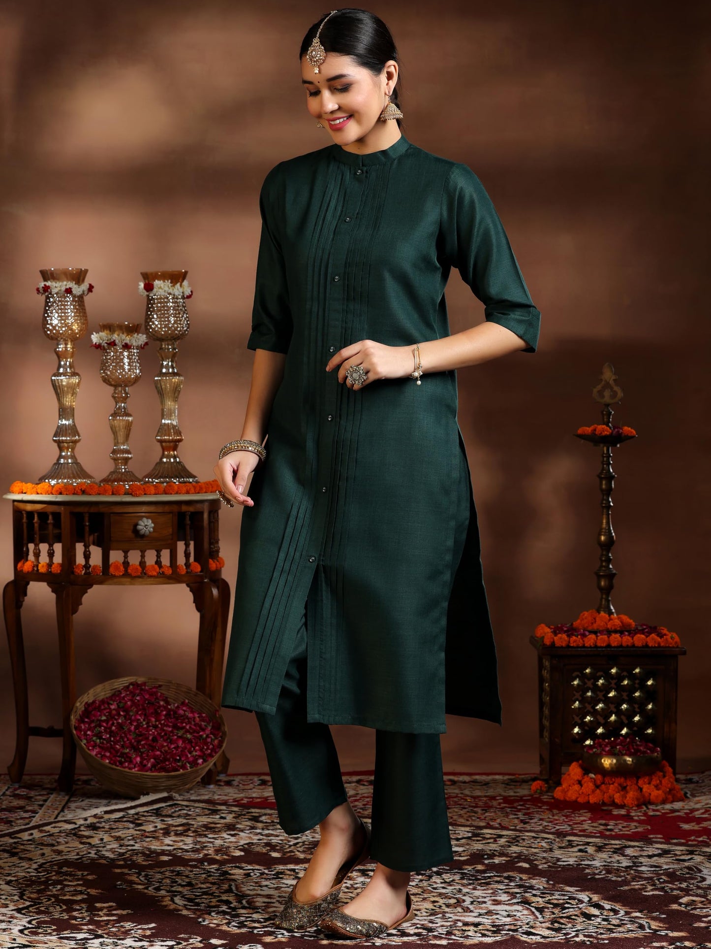 Libas Womens Silk Blend Kurta Set (39049_Green