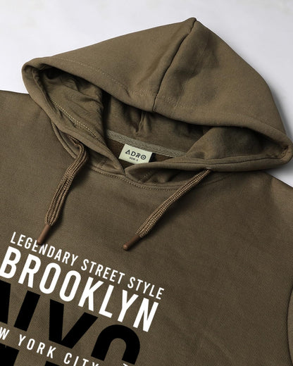 ADRO Men's Cotton Blend Neck Hooded Sweatshirt (H24-NYC-OL_Olive