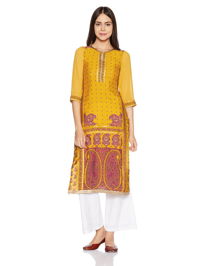 W for Woman Women's Straight Kurta (17AU17155-50625_Lemon