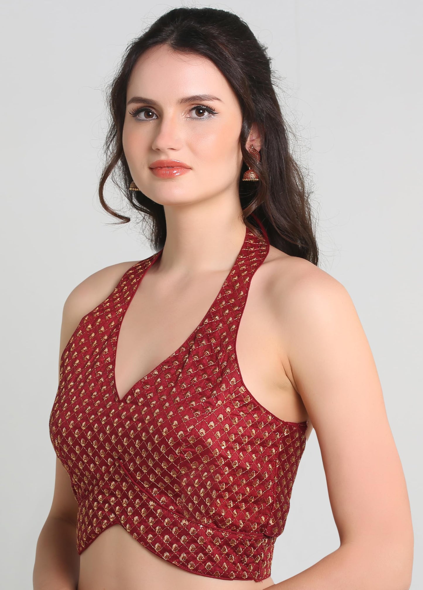 Pujia Mills WomenS Embroidery Halter Neck Fancy Blouse For Skirt And Saree Simple Top 100 Blouses