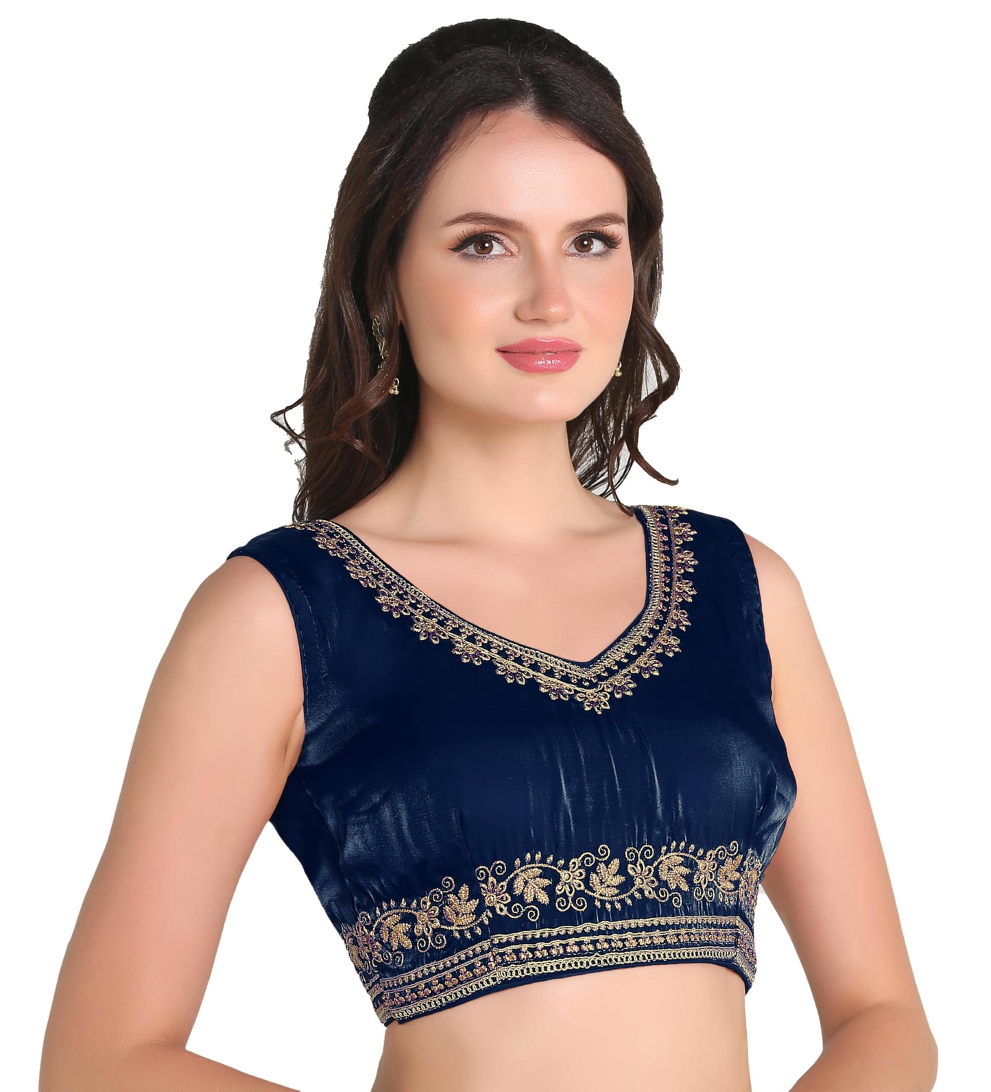 Pujia Mills WomenS Heavy Milan Silk Sequin Embroidered V Neck Sleeveless Readymade Saree Blouse Indian Ethnic Designer Stitched