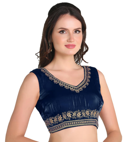 Pujia Mills WomenS Heavy Milan Silk Sequin Embroidered V Neck Sleeveless Readymade Saree Blouse Indian Ethnic Designer Stitched