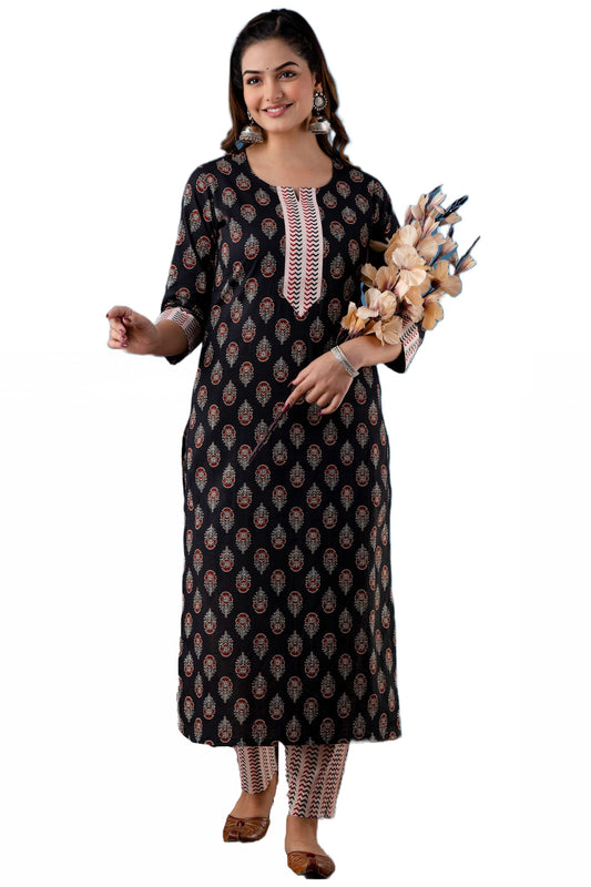 ANNI DESIGNER Women's Cotton Blend Traditional Straight Printed Kurta and Pant Set (Raghu NW)