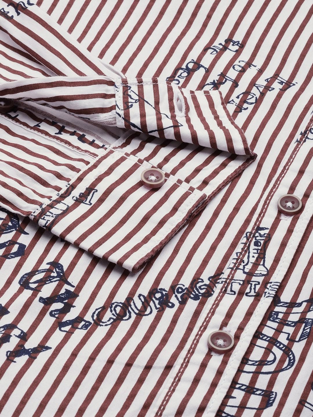 The Indian Garage Co Men Orange Striped Slim Fit Cotton Casual Shirt