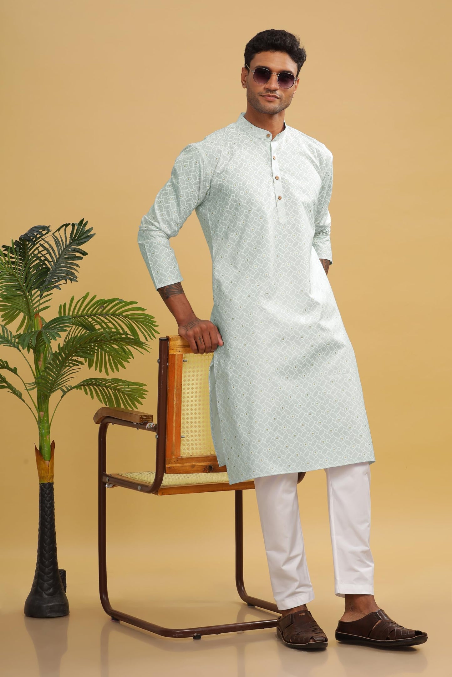 Be Active MenS Cotton Regular Kurta (C-399-4_Green
