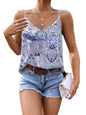 SMOWKLY Womens Casual Summer Spaghetti Strap Tank Tops Floral Print Cami Tank Top Sleeveless V Neck Strappy Top