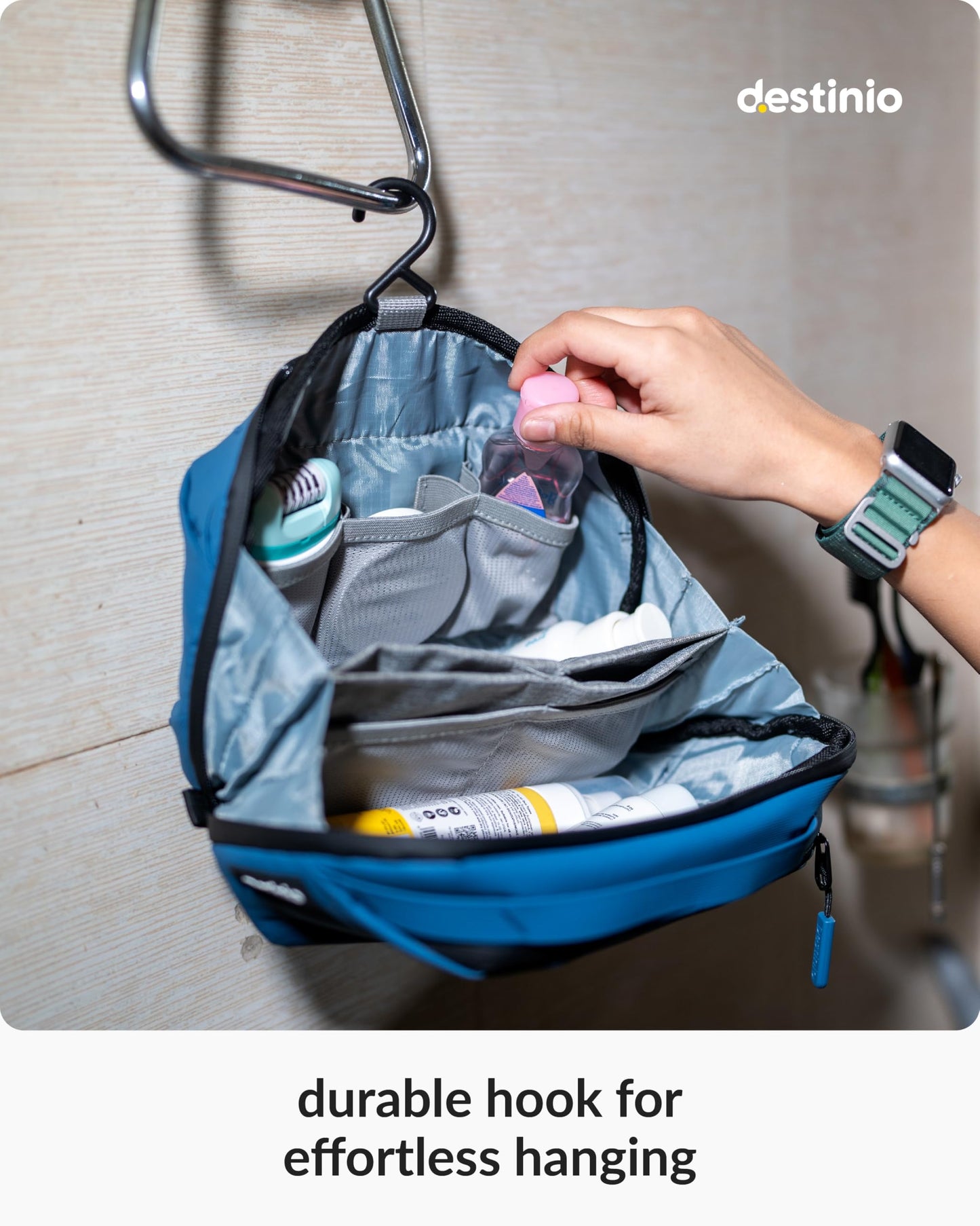 Destinio Toiletry Bag For Men And Women - Waterproof Organizer With Hanging Hook - Nylon Travel Pouch And Shaving Kit Bag For Me