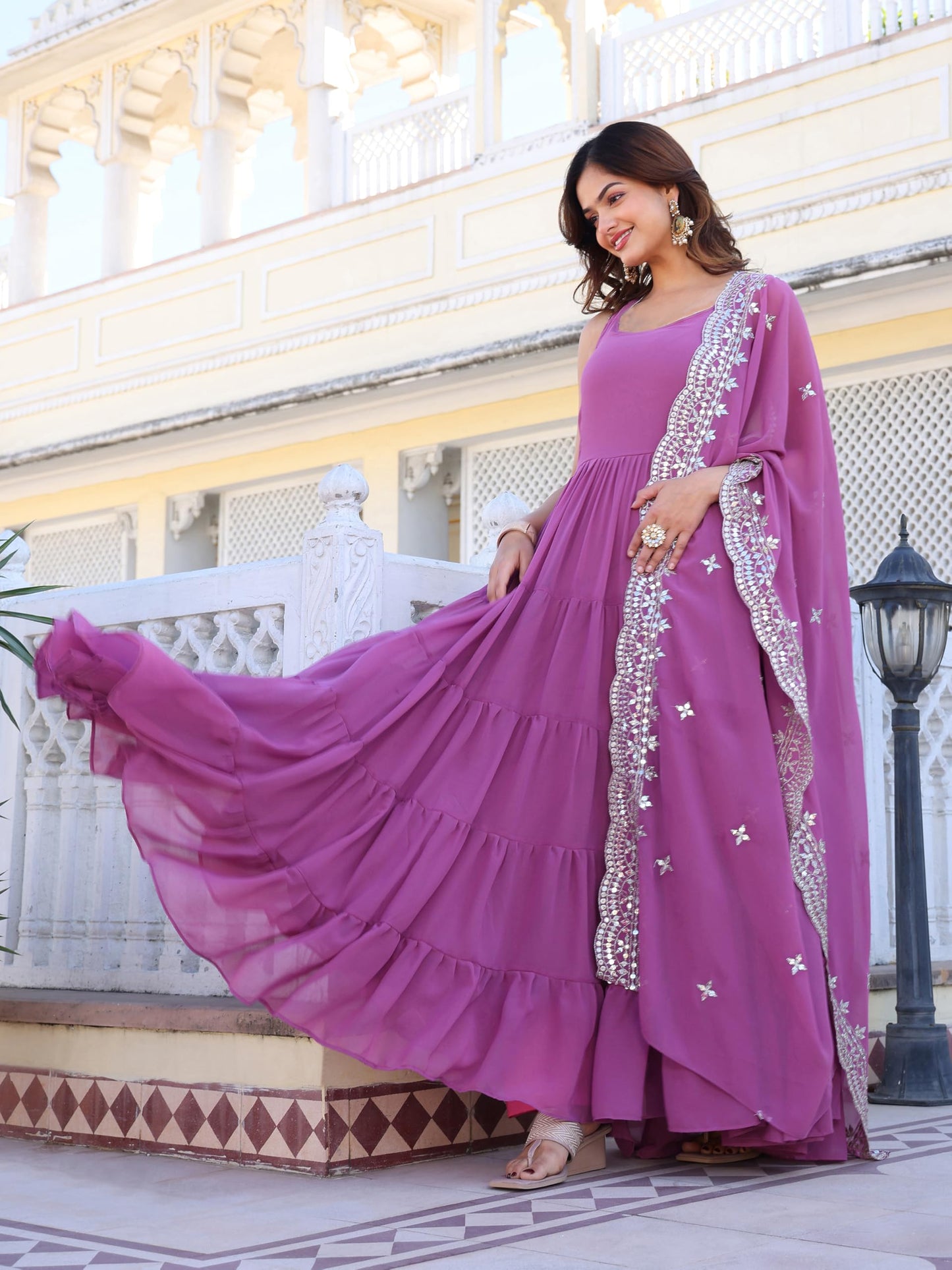 Wedani Pink Georgette Solid Anarkali Kurta for Women