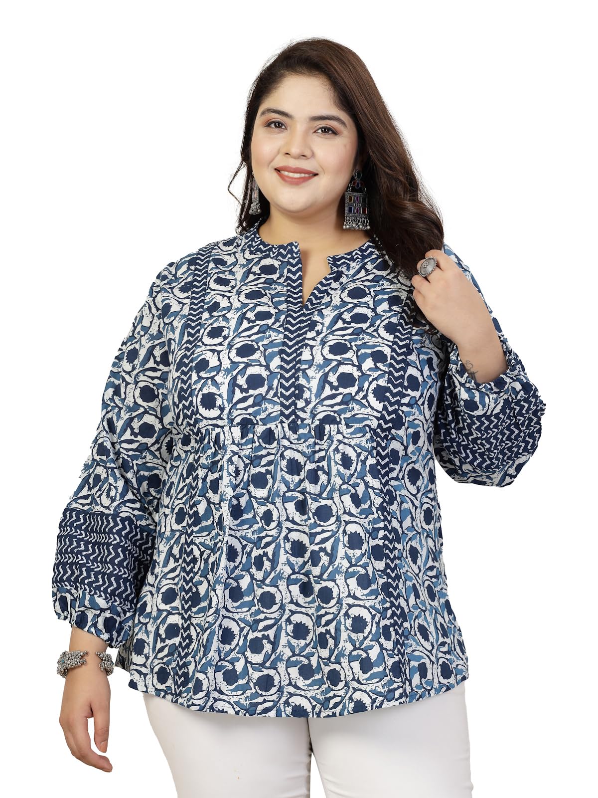Stylum Womens Plus Size Floral Printed Cotton Top