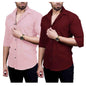 I Enterprise MenS Regular Fit Solid Soft Touch Cotton Casual Shirt Design With Spread Collar & Full Sleeve Pack Of 2_Color_Mult