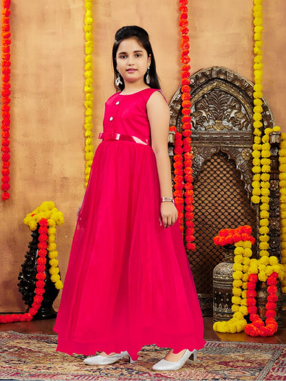 Aarika Girls Red Colour Solid Net Gown (9-12 Years)
