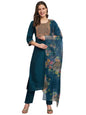 Vredevogel WomenS Embroidered Cotton Silk Blend Kurta Pant With Dupatta Set (Teal_Large)