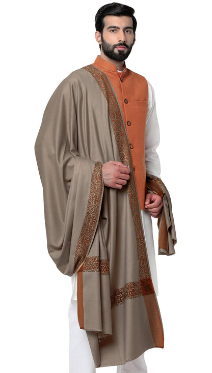 Weavers Villa Mens Woven Border Woollen Lohi/Shawl, 125cm x 250cm