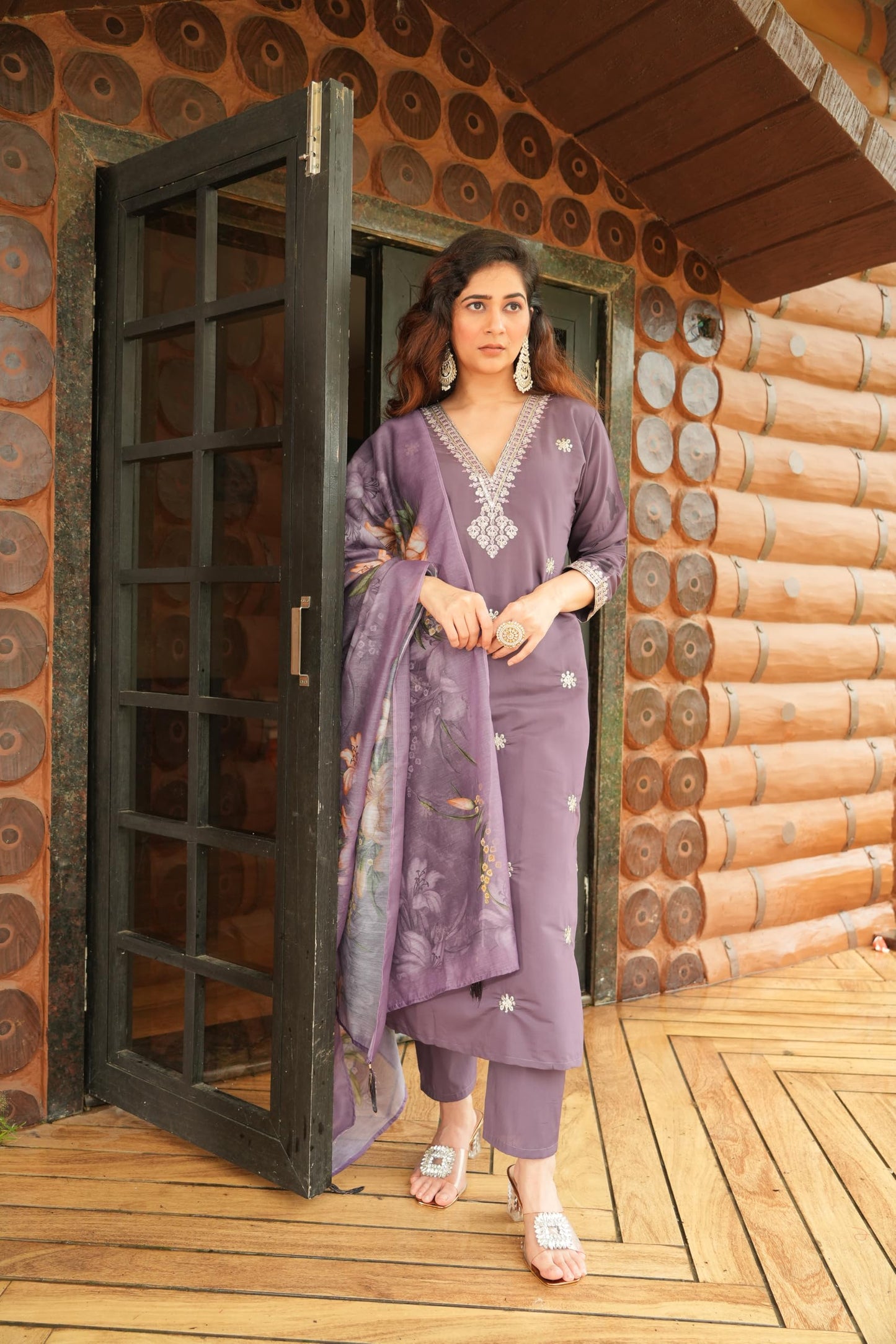 Rieka Women Embroidered Kurta Set With Floral Printed Dupatta & Straight Pant | Ethnic Wear Set For Women | Silk Blend Kurta Set