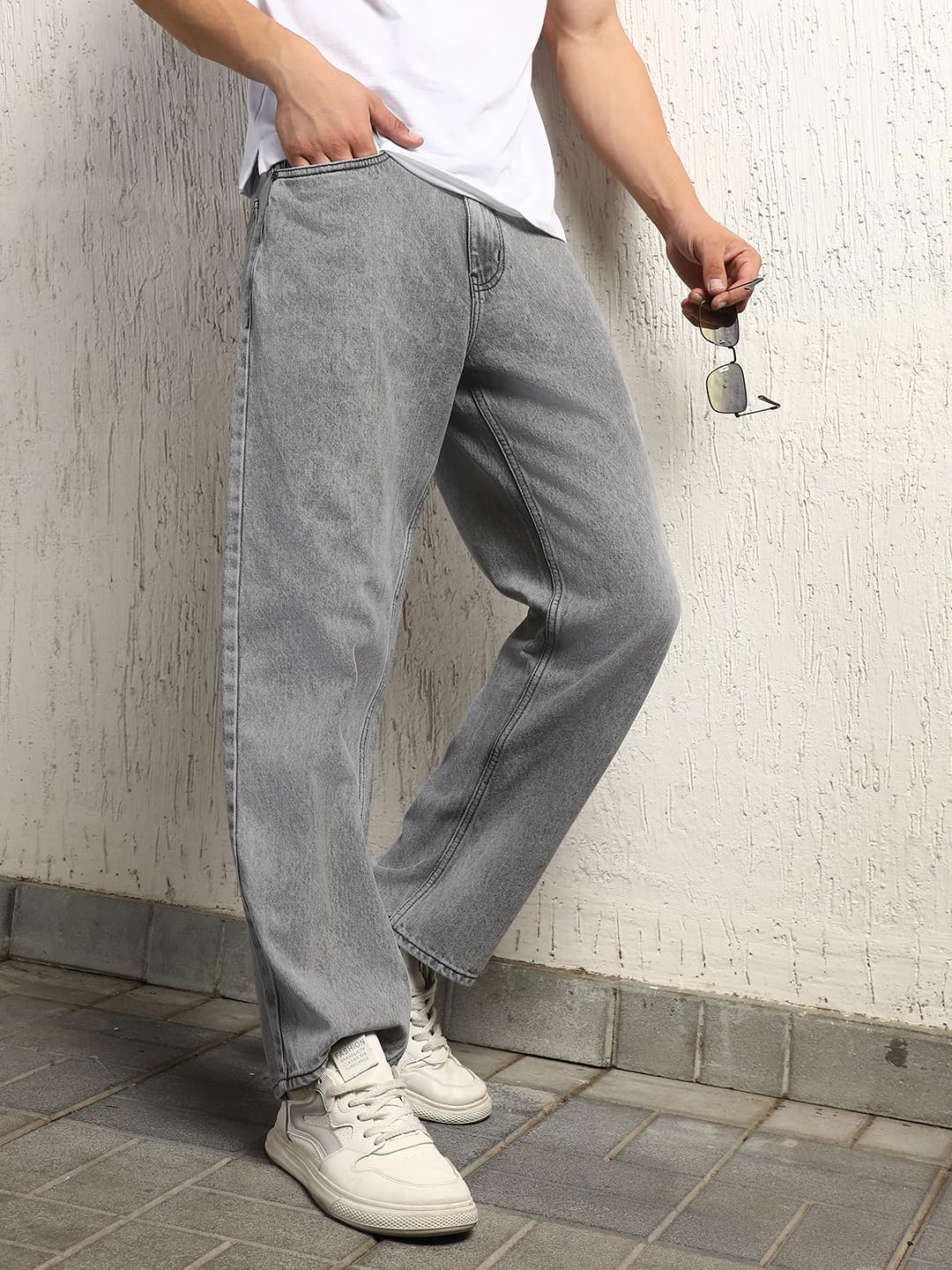 Hubberholme Men Summer Cotton Relaxed Fit Mid-Rise Jeans Grey