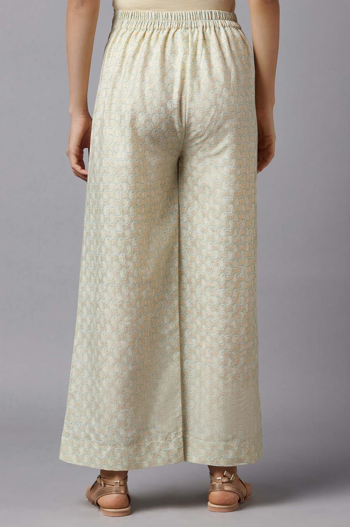 Aurelia White Paisley Printed Palazzo Ethnic Bottomwear For Women