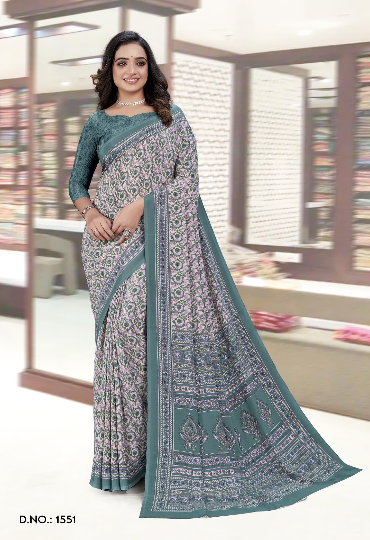Vimla WomenS Multicolor Crepe Silk Uniform Saree With Blouse  Elegant Design For Various Professional Settings