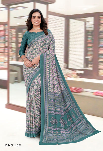 Vimla WomenS Multicolor Crepe Silk Uniform Saree With Blouse  Elegant Design For Various Professional Settings