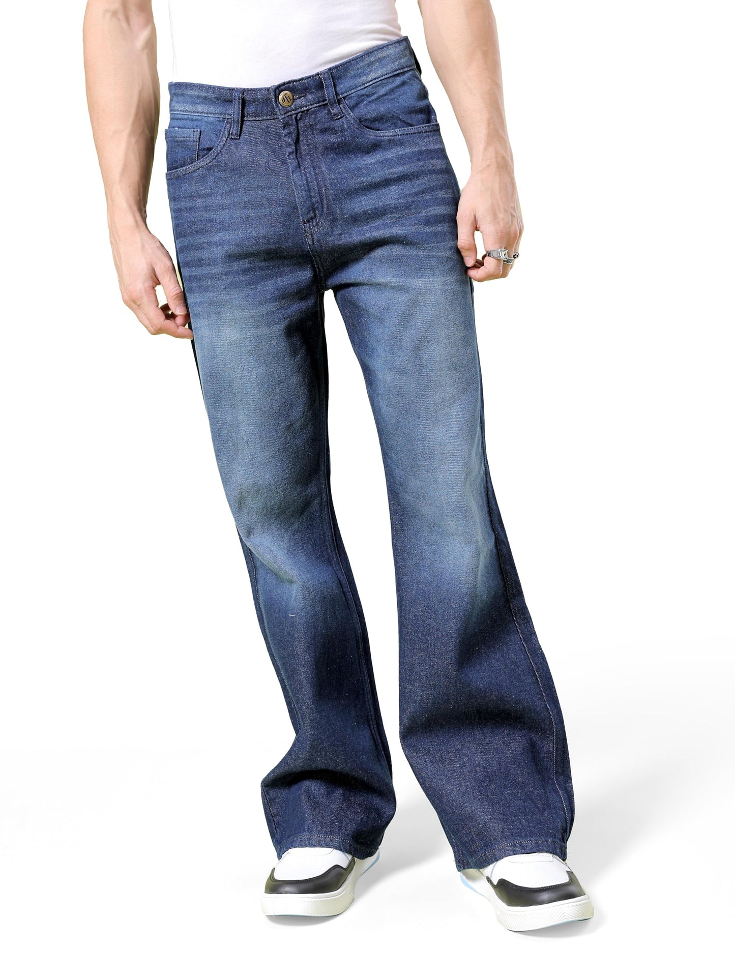 The Indian Garage Co Men Bootcut Loose Fit Solid Mid-Rise Jeans Navy Blue