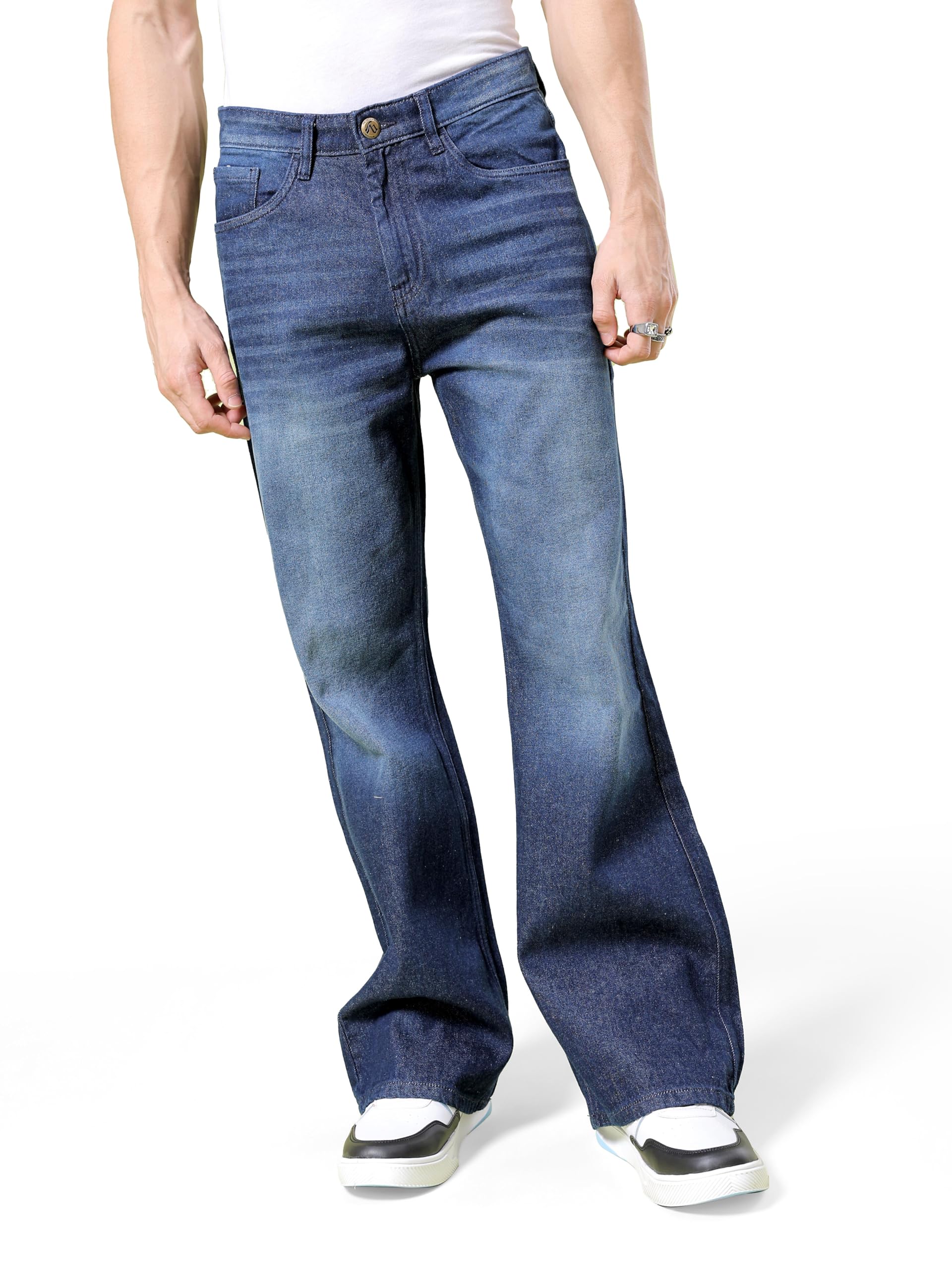 The Indian Garage Co Men Bootcut Loose Fit Solid Mid-Rise Jeans Navy Blue