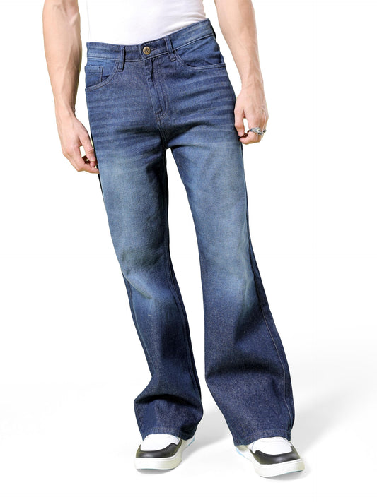 The Indian Garage Co Men Bootcut Loose Fit Solid Mid-Rise Jeans Navy Blue