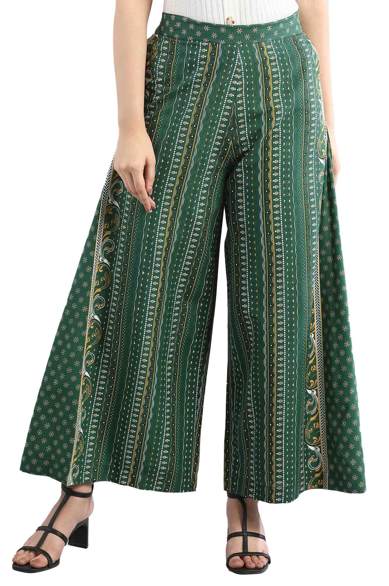 Aurelia Womens Green Geometric Printed Culottes Trousers