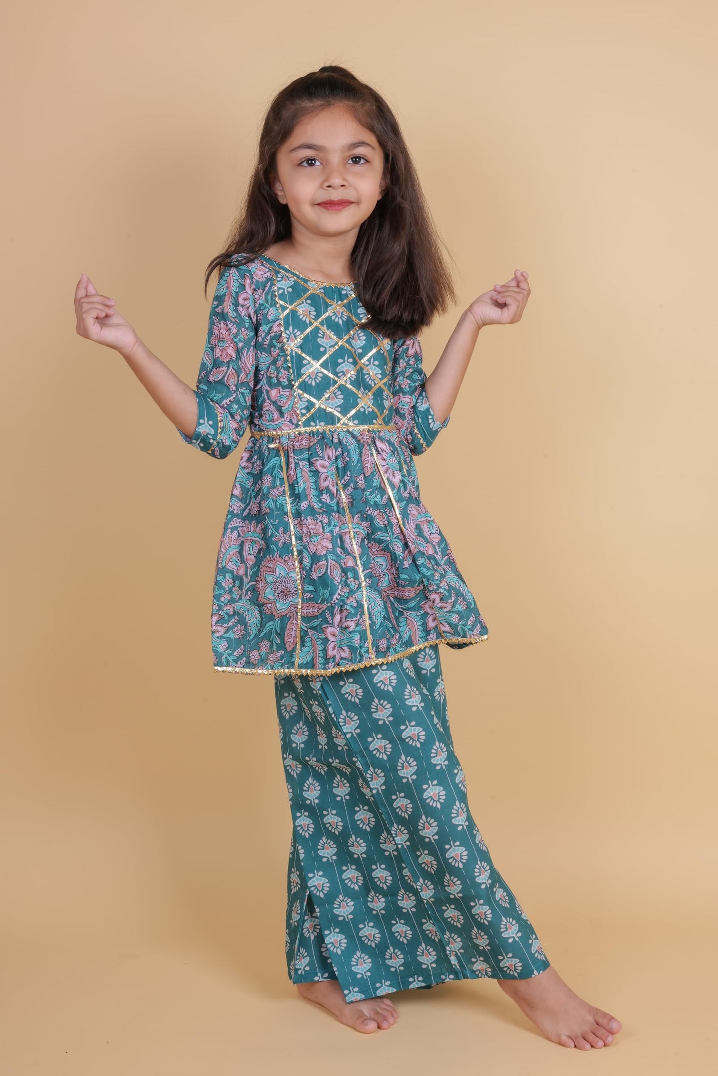 Tagas Girls Round Neck Kurti With Plazo Set | Traditional Girls Ethnic Wear|Ethnic Wear for girls| Floral printed kurti