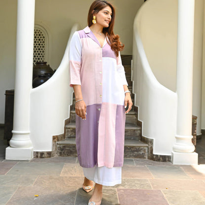 GoSriKi Women's Rayon Viscose Shirt Collar Regular Kurta with Palazzo
