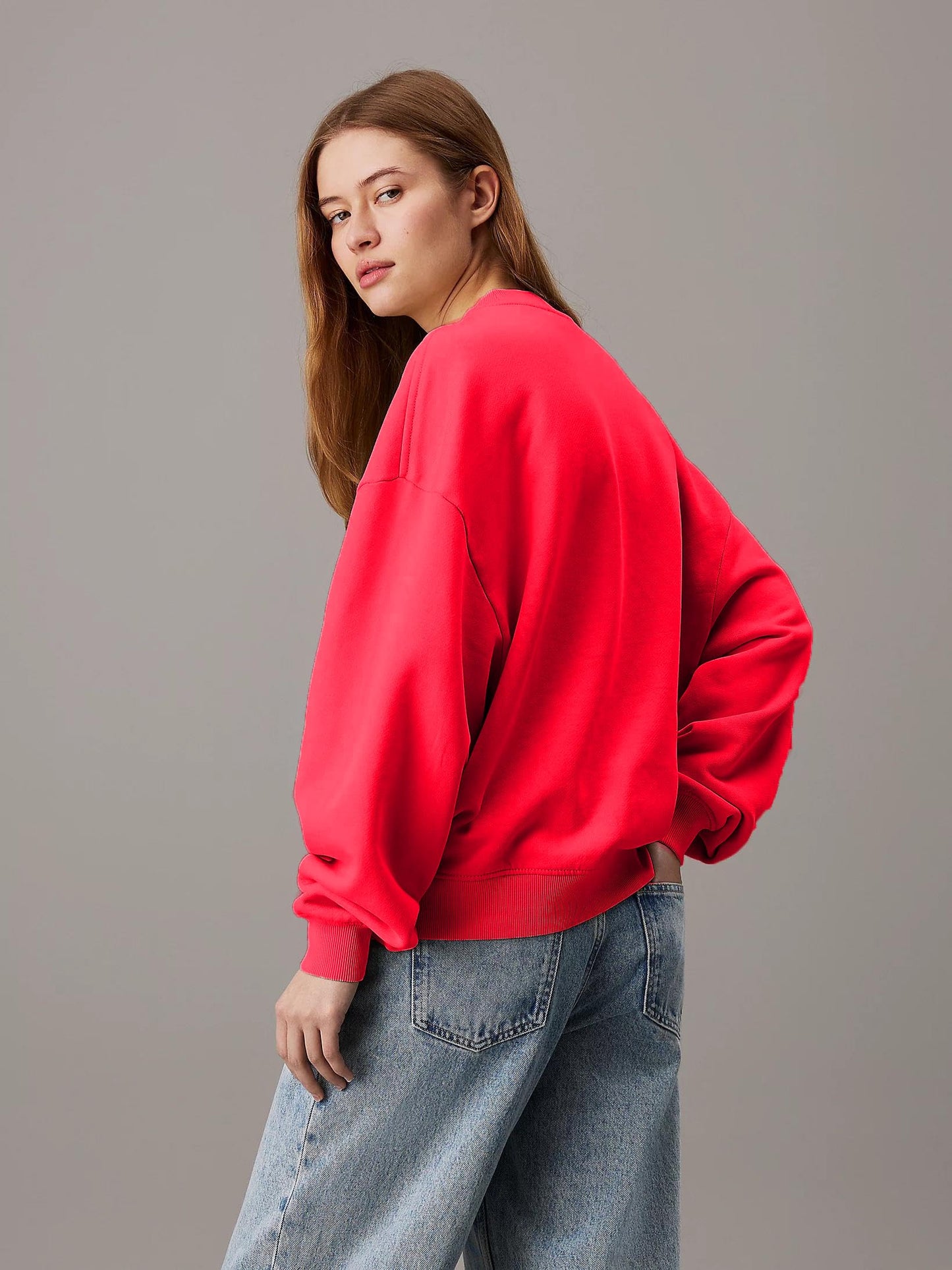 Kotty WomenS Fleece Sweatshirt Solid Pattern With Classic Round Neck(Pink,Xl)