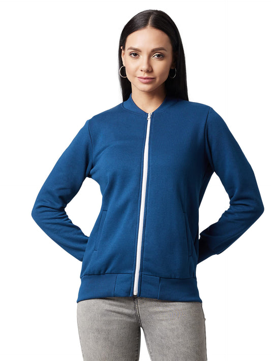 Dolce Crudo WomenS Navy-Blue Round Neck Full Sleeve Solid Bomber Regular Jacket (Doaw21Jkt99-06-71-02,Navy-Blue,Xs)