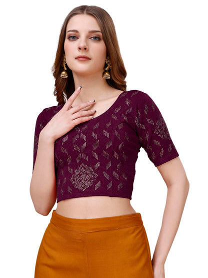 Vihu Fashion Womens Readymade Hosiery Lycra Stretchable Round Neck Half Sleeve Blouse with swaroski Work Fancy Lycra Stretchabl