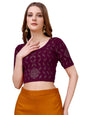 Vihu Fashion Womens Readymade Hosiery Lycra Stretchable Round Neck Half Sleeve Blouse with swaroski Work Fancy Lycra Stretchabl
