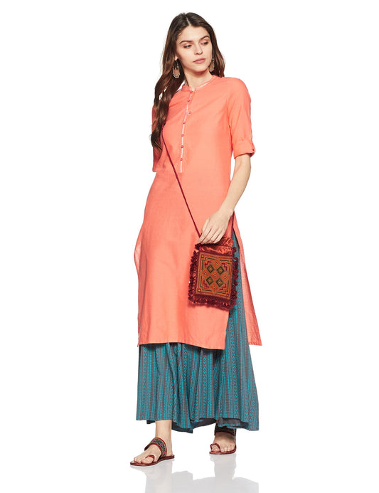 Aurelia Women's Blended Regular Fit Solid Regular Kurta