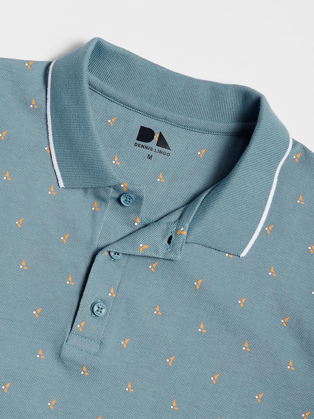 Dennis Lingo Mens Cotton Sea Green Micro Print Polo T-Shirt